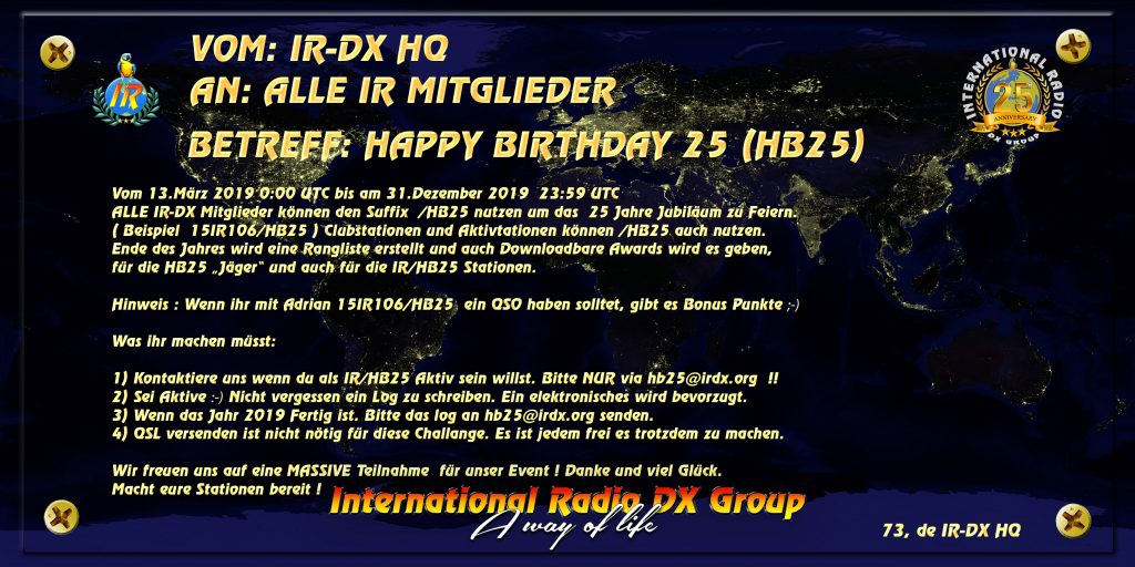 Invitation for celebrating 25 Years of IR-DX Group in 2019