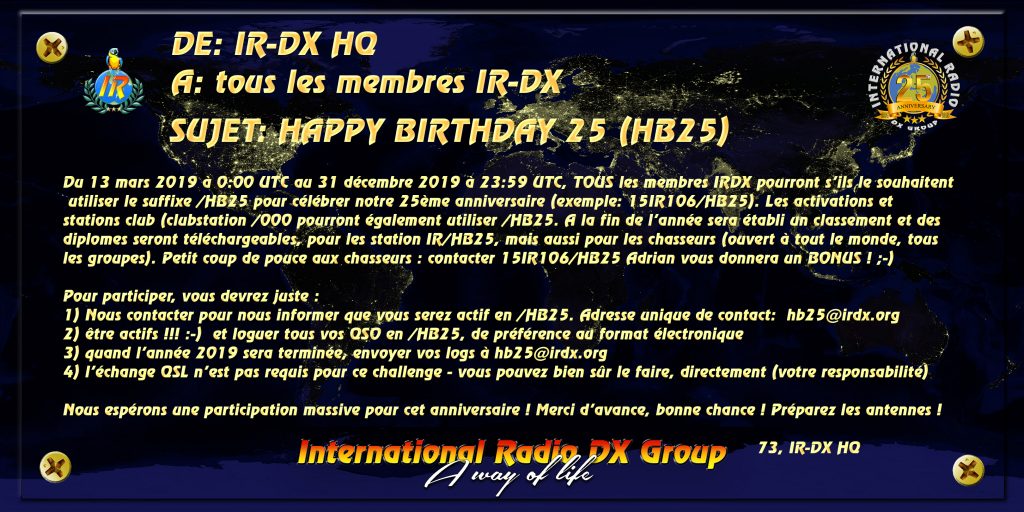 Invitation for celebrating 25 Years of IR-DX Group in 2019